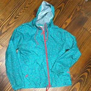 Columbia Turquoise and Coral Hooded Windbreaker XL